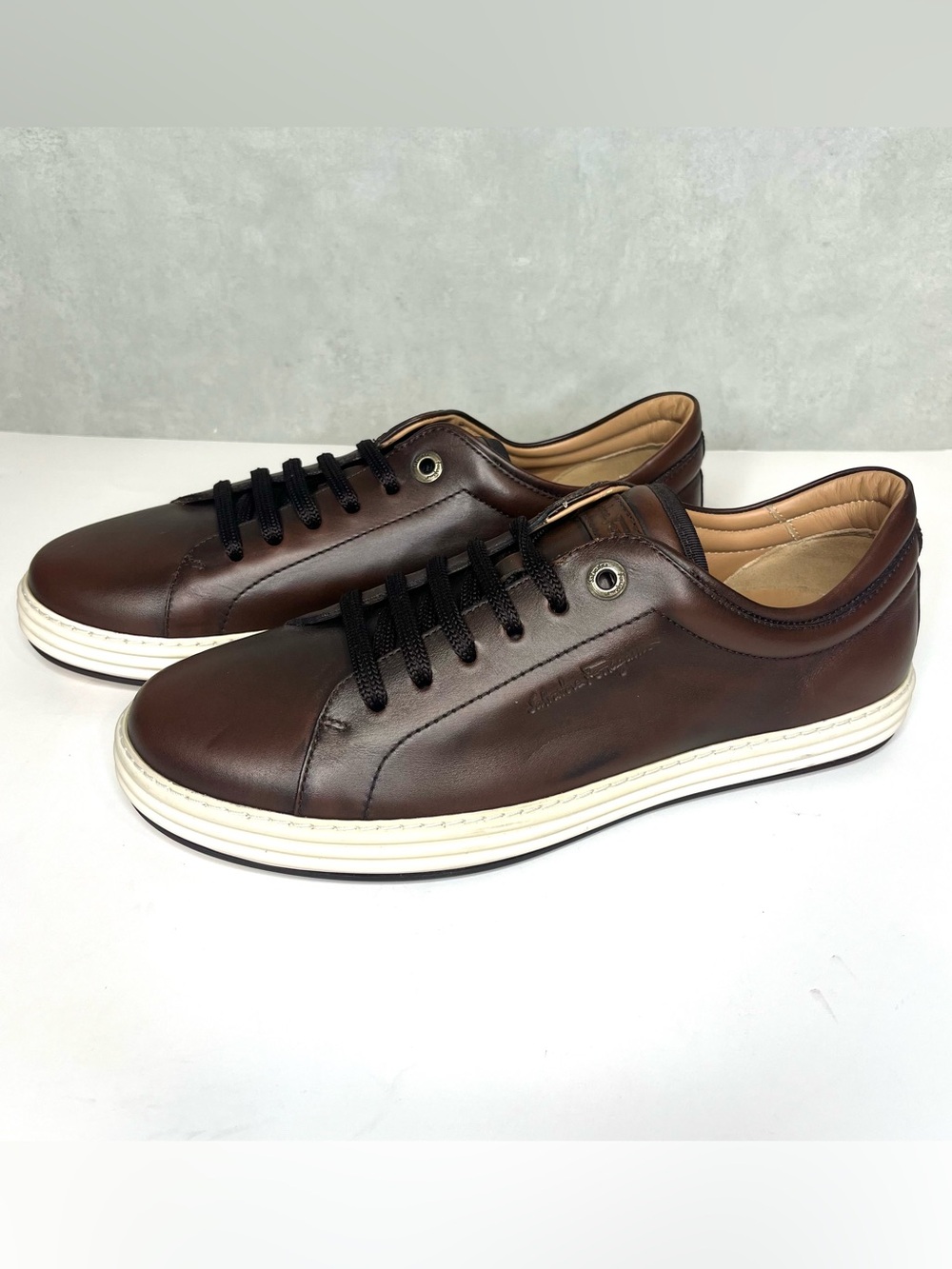 Salvatore Ferragamo Men's Size 7 EE Leather Low Top Sneakers Brown Italy Shoes